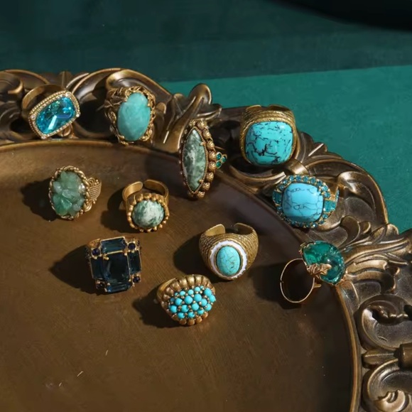 Imperial Jade Emerald Dynasty Antique Brass Masterpiece Ring - Picture 2 of 7